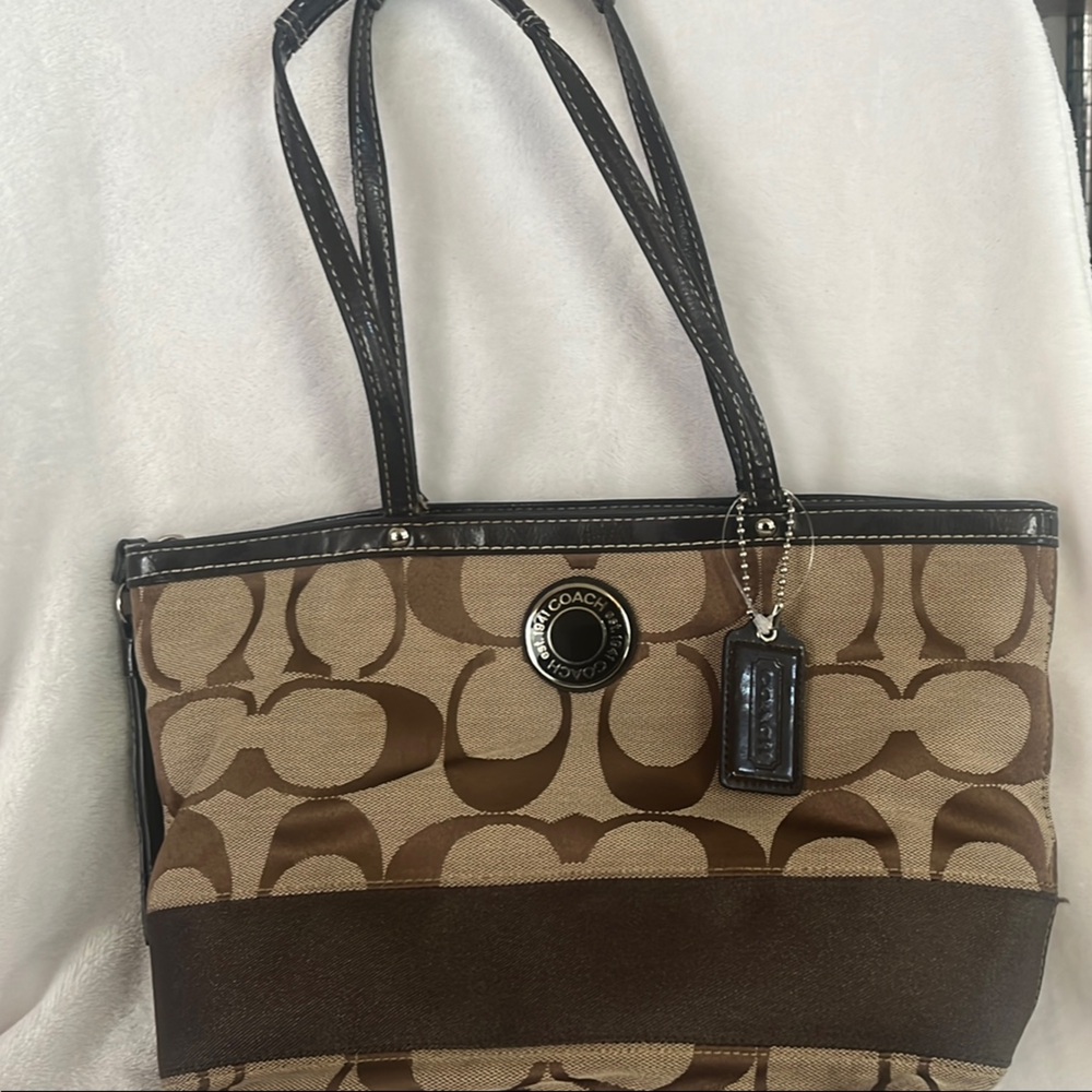 Coach Brown and Black Monogram Tote Bag